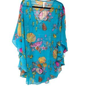 Palmera Seashell Tunic Top Women OS Beachy‎ Artsy Sheer Poncho Coastal Topper